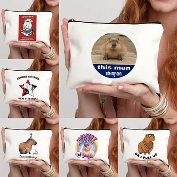 Sladak Životinja Capybara Otisak Kozmetičkih Slučaj Ruž Držač Opušteno Kozmetike Torbu Zatvarač Torbi Smešno U Redu Sam Povuci Žene Šminku Torbe
