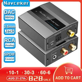 Navceker 96KHz Analogni da Digitalno Audio Pretvarač Sa RCA 3.5 mm Jack Stereo da Optički Toslink SPDIF Coaxial Adapter za TV PS3