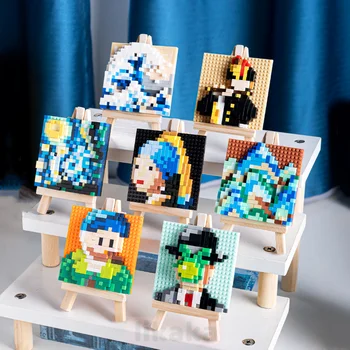 3D Piksela Umjetnost Poznata Slika Bloka Kreativni Van Gog Zvjezdanim Nebom Mikro Blokova DIY Igračke Deci Dar Kući Ukras