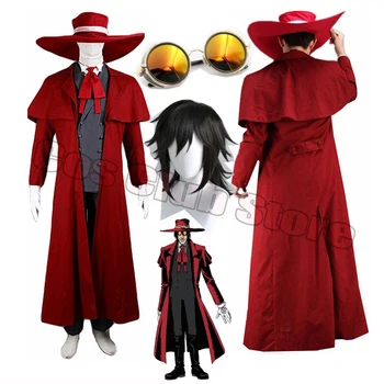 Animes Stil Novi Vampire Ludaca Hellsing Alucard Kostime Kul Čoveče Odijela Sadržaja Dugo Kaput Najbolja Odjeća Naočale Perike Kapu