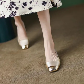 Novi Jesen Mode francuski Elegantan Meka Koža Square Toe Boja Odgovara Jedan Cipele Žene Sve utakmice Udobno Ravnim Cipelama