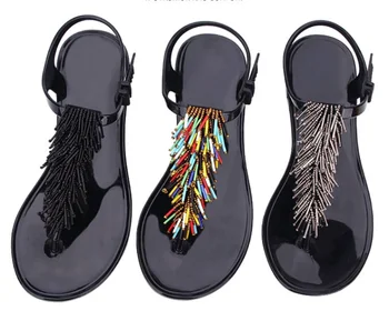 Ženske Cipele japanke Sandale za Ženu Crni Obuće Plastične sa Niskim Petama Ljeto 2023 Kristal Pvc Veliko Luksuz Prodaju H