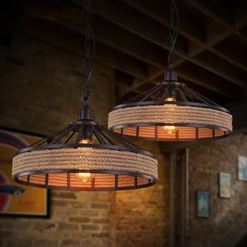 Španija je Klasični Sisal konopac privjesak lampu E27 Visi Svjetlo Retro Antikviteta Industrijske Lampu Luster Željezo Svijeću Luster Svjetlost