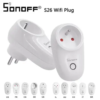 Sonoff S26 WiFi Pametan Socket NAS EU UK Bežični Uključi Struju Socket eWeLink Daljinski Prekidač Radi Sa Alexa Google Pomoćnik