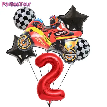 6pc Motor tematskoj Žurci Dekor Balone 32inch Broj Baloons Motor Helijum Ballons Trke 2 3 Rođendan Zalihe