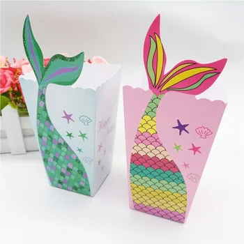 6pcs Sirena Rep Zabavu Kokice Kutije Paperboard Slatkiše Kutiju Devojke Sirena Rođendan Pakovanje Poklon Kutiju Bebu Zalihe
