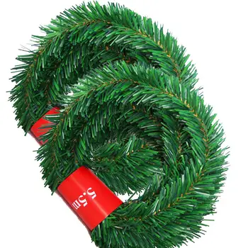 5,5 m Pine Umjetna Jela Garland Božićno Drvce Ukras Garland Ukrasni Zelenog u Crveno Božić Bozic Drvo Rattan Zastavu Dekor