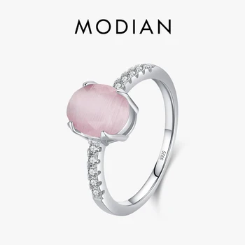 Modian Pravi 925 Srebrni Mode Romantično Ovalni Roze Opal Prst Prsten Za Žene Devojke Šarm Zabavu U Redu Nakit Darove
