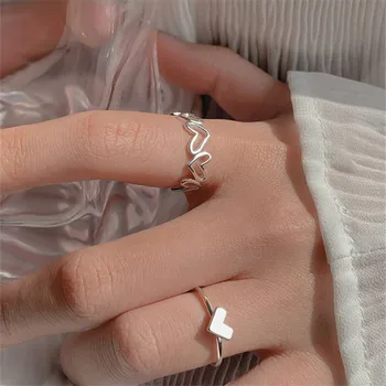 Srebrne Boje Metala Prilagodljiva Otvaranje Komplet Prstenova Za Žene Kreativni Ljubav Srce Prst Prsten Trendu Zabavu Nakit Par Prstenje