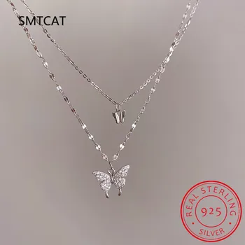 925 Srebrni Flash Dijamant Leptir Duplo Ogrlicu Za Žene Jednostavno Dizajn Kristal Vjenčanje Elegantnim Nakit Darove