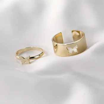 Delysia Kralj Evropskih i Američki način prsten set 2 komada kreativni leptir ljubavnici prsten