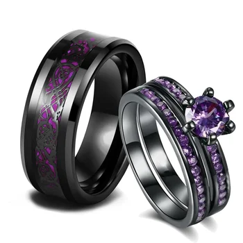 Šarm Par Prstenje Romantično Ljubičasta Kamenčići Žene Komplet prstenova u Trendu Ljudi je Nerđajućeg Čelika Keltski zmajski Prsten Mode Nakit