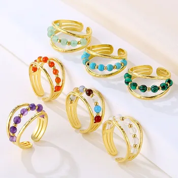 Prirodna boja Kamen Prstenje za Žene Nerđajućeg Čelika Prilagodljiva Prstenje Boemski Mode Nakit Darove
