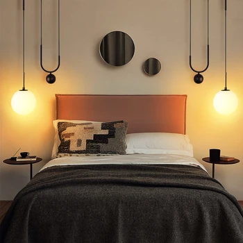 Luksuz Sobi pored kreveta privjesak svjetlo Prilagodljiva restoran lustera dnevnoj sobi pozadini zid je dovelo staklenu loptu bras lampu