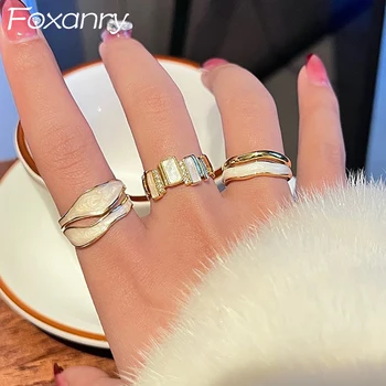 FOXANRY Zlatne Boje Berba Cirkon Prstenje za Žene Parovi INS Mode Kreativni Baci Glazuru Geometrijske Elegantan Zabavu Nakit Darove