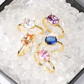ZHOUYANG Vjenčani Prsten Za Žene Jednostavno Klasik Ovalni Slatkiše Kamen Cirkon Svjetlo Zlatne Boje Zaručnički Poklon Mode Nakit R865