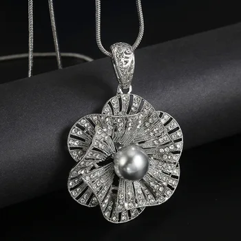 Ručno Simulirane Pearl Cvijet Dugo Ogrlicu za Žene Venčanju Nakit Kolye Collier Femme Privjesak Ogrlica