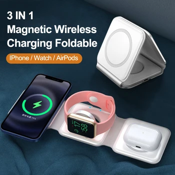REMAX 15W Magnetno Bežični Punjac za Iphone 14 Promax 13 12 Jabuka Airpods Pro iWatch Prenosni Foldable Brzo Naplaćivati Doku