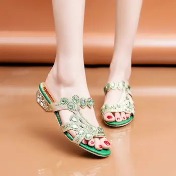 žena je ljeto sandale i papuče debele štiklom papuče luksuz dizajn usred peta si sandale peep prst cipelica