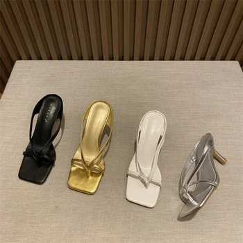 Zlatnu Cipelu Nizak Štikle Cipele Pasti Najbolje Ulici Vidi Ženke Kvadro-Glavi Otvori Prsa Klik-Klak Budjave Sandale Žene
