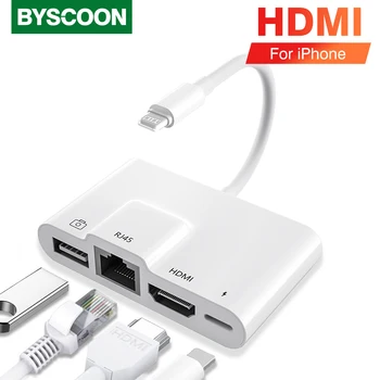 Munja da HDMI Digitalni AV Adapter RJ45 Ethernet za iPhone 14 13/iPad da TV1080P Mreže LAN Ozvucen Adapter Naplaćivati Pretvarač