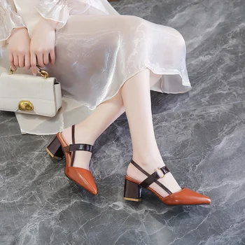 Žene Proljeće Jesen Pumpe Sandale Opušteno Mode Seksi Štikle Žene 2023 Nova Debela Peti Papuče Peta Jasno Sandale Na Veliko
