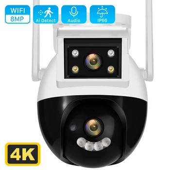 8MP 4K Dvojno Objektiv Wifi PTZ Kameru Živeti Dvostruki Ekran Ai Auto Praćenje Ljudska Otkrivanje Otvorenom IP Kameru Video Nadzornih Kamera
