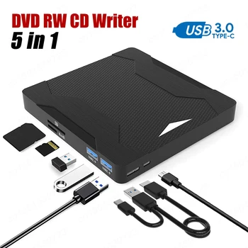Usb Vanjski Dvd Čitač USB 3.0 Tip C DVD-RW CD-RW Jednokratni Diktafon ATF SD Optički Voziti CD, DVD ROM Pisac Za PC Laptop