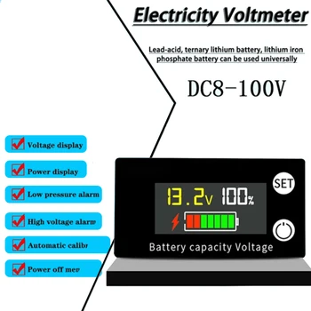 DC Baterija Voltmeter DC 8V-100V Kapaciteta Pokazatelj Snage Metar Litijum LiFePO4 Trag-kiseline Mobilni 12V 24V 48V za 6133A LCD Baterija