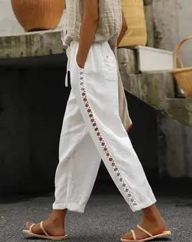 Hlače za Žene 2023 Proljeće Mode probuše Čipke Patch Džepu Dizajn Opušteno Jasno Dnevnik Dugo Odmor Pantalone Y2K Streetwear