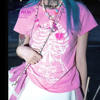 Propalice T Majice Japanski Kawaii Žene Majice Harajuku Odštampao Kratki Rukav Majicu Gotski Devojka Ljeto Roze Majice Na Plavu Grey Y2k Najviše