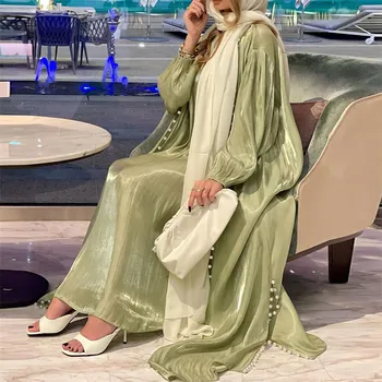 Elegantno Muslimana Abaya 2 Dijela Iste Postavlja Perle Saten Žene Kao Haljinu Večernja Haljina Turska Arapskih Islam Odjeću Caftan Marokanska