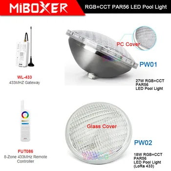 Miboxer 18W/27W RGB+CCT pod Vodom doveo Lampu PAR56 DOVEO Bazen Svjetlo PW01 PW02 Vodootporne IP68 ;433MHz Prolaz,8-Zoni Daljinski