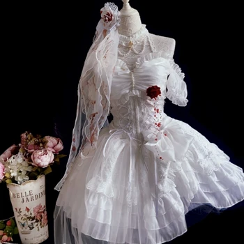 Japanci Viktorijanske Gotski, Lolitu Haljinu Žene Retro Elegantan Čipke Mreža Kawaii Mode Rose Haljine Bijele Curice Slatko Vjenčanicu