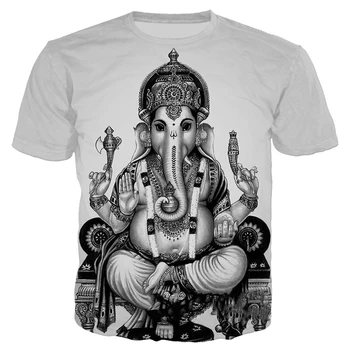 Nove Vruće Prodaju Indiji Kreatif Harajuku Stil Hindu Kebijaksanaan Tuhan Ganesha 3D Dicetak majicu Longgar Lengan Pendek Kasual Najviše