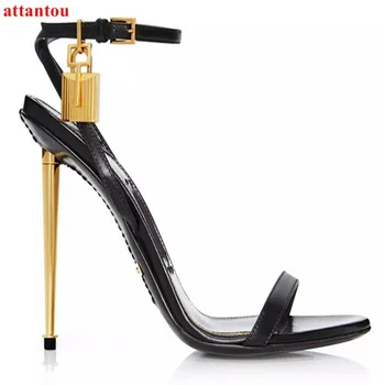 2022 Žena Sandale Novi Stil Ličnost Metalni Zglob-Zaključaj Sandale Zlato Slingback Štiklama Peta Cipele Katanac Štikle