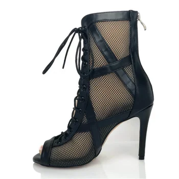 Žene latino Plesa Čizme, Crni Flanel Bachata Salsa Ples Cipele 10cm Žena Štiklom plesnog cipele Devojke Sandale Cipele