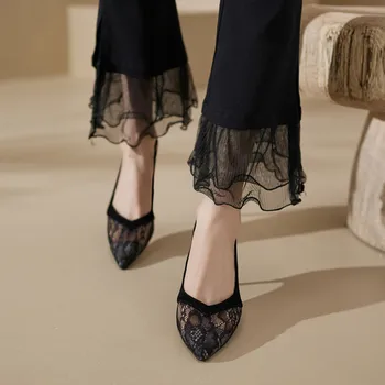 Žena Seksi Čipke Mreža Hollow Je Uperio Prst Cipele 2024 Proljeće Novi Stiletto Štikle Luksuz Dizajner Petama Elegantan Zabavu Sandale