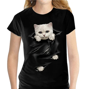 Mode Majice Žena je Kratki Rukav Najviše Mačka Otisak Grafički Crna Majica Ljeto Prevelike Dame T Majice Opušteno Harajuku Odjeća