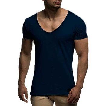Opušteno T Majice Ljudi Mršava Stil Ljeto Kratki Rukav Ljudi je majice Mode V-izrez Slim Stati Čvrst Boja Najviše Majice Košulja Čovek MY070