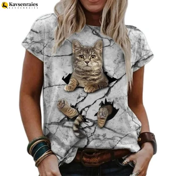 Žena majice 2022 Novu Modnu Majice majicu Žena 3D Mačke Otisak Crni Kawaii T Majice Žensku Odjeću Opušteno Prevelike Najviše