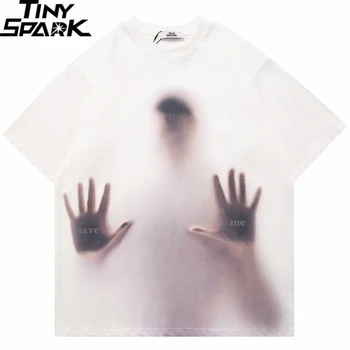 2023 Ljudi Majicu Hip Hop Streetwear SOS Grafički T Majice Ljeto Kratki Rukav majice na Harajuku Najviše Majice Pamuka Bijele