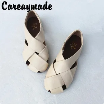 Careaymade-Ljeto čiste kože pletenje svestran ženske cipele originalni stan mekan dno jedan cipele umjetnost opušteno sandale