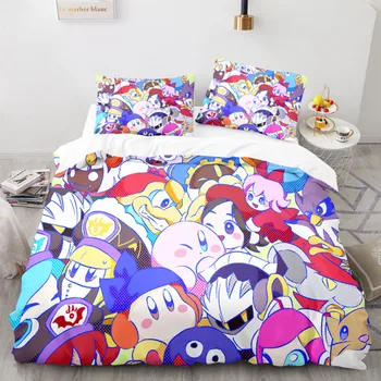 Crtani Kirbys Posteljinu Set 3D Odštampao Kawaii Gegamo Dee Elfilin Pokrivač Posteljinu Jastučnicu Djeca Sobu Krevet Postavili Jedan Kralj Blizanac