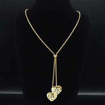 Mode Nerđajućeg Čelika Srce Ogrlicu za Žene Zlatne Boje Duge Ogrlicu Nakit acero inoxidable joyeria ženo N1525S03