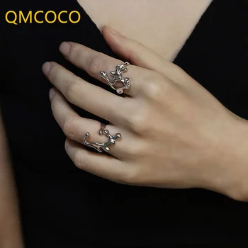 QMCOCO Srebrne Boje korejski Jednostavno Dizajn Svjetlo Luksuz Trend Nepravilno Prsten Žena Mode u Redu Kažiprst Nakit Pribor