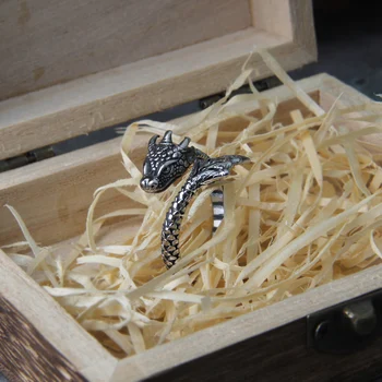 Mitologije Odin Raven Prstenje Mens Viking Vuk Čelični Prsten Skandinavski Amulet Nakit sa drvena kutija