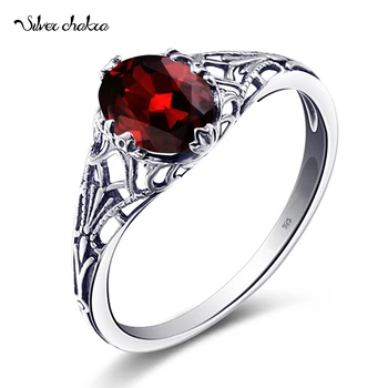 Žena Prsten Pravi 925 Srebrni Ovalni Crveni Garnet Drevni Silver Prstenje za Žene Romantično Strastven Venčanje Nakit Wholesal