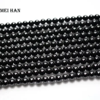 Meihan prirodni (2 niti/set) 4mm crni tourmaline glatko rundu slobodi perle dragulj kamen za nakit pravi dizajn