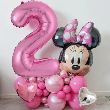 25pcs/Set Minnie Mouse Balone 32inch Broj Balon 0-9 Roze Gumene Lopte Rođendan Bebu Venčanju Ukras Djeca Igračka